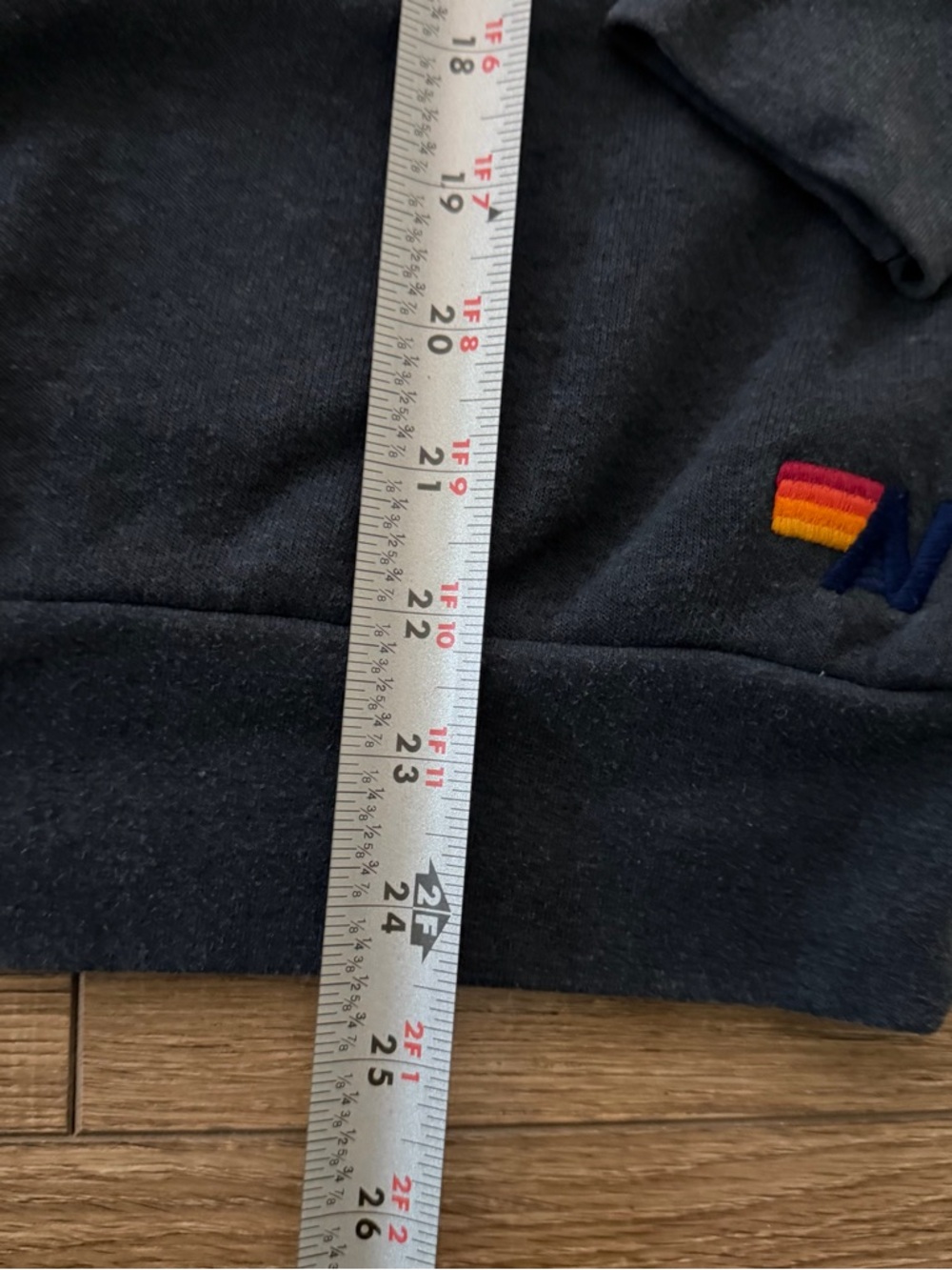 Aviator Nation Charcoal Sweatshirt with Coral Lightning Bolt & Rainbow Sleeve - Picture 8 of 12